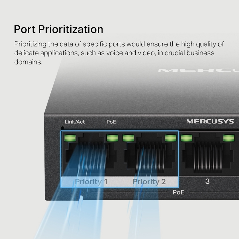 Коммутатор Mercusys неуправляемый, 5 портов 1 Гбит/с, 4 порта PoE+, 65 Вт, настольный, фото 8