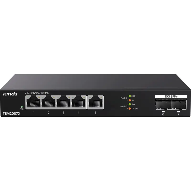 Коммутатор Tenda TEM2007X неуправляемый, 5 портов 2,5 Гбит/с, 2 SFP+ 10 Гбит/с, металлический корпус, фото 2