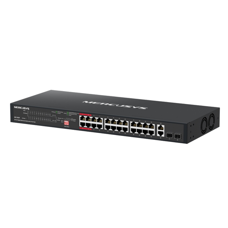 Коммутатор Mercusys MS128GP неуправляемый, 24 порта PoE+ 1 Гбит/с, 2 SFP, 295 Вт, для стойки, фото 2