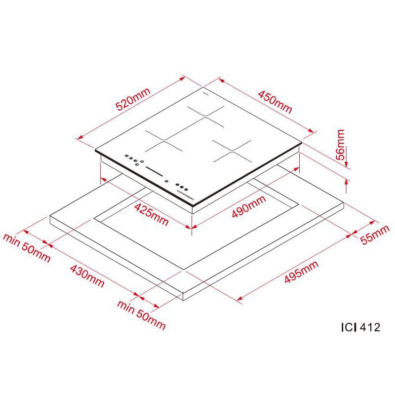 Варочная панель Kuppersberg ICI 412, индукционная, 45 см, 3 конфорки, Flexi-zone, бустер, чёрная, фото 5