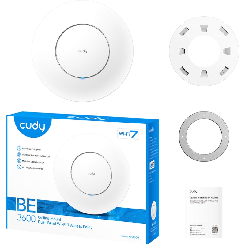 Потолочная точка доступа Cudy AP3600, Wi-Fi 7, BE3600, порт 2,5 Гбит/с, PoE 802.3at, фото 5