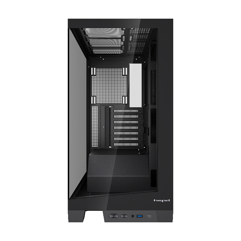 Корпус для ПК Hspd F550, Midi Tower, чёрный, под ATX, mATX, mITX, материал закалённое стекло, сталь, фото 2