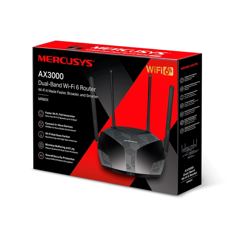 Wi-Fi роутер Mercusys AX3000 Dual-Band Wi-Fi 6 Router, 3 порта LAN, MR80X, фото 3