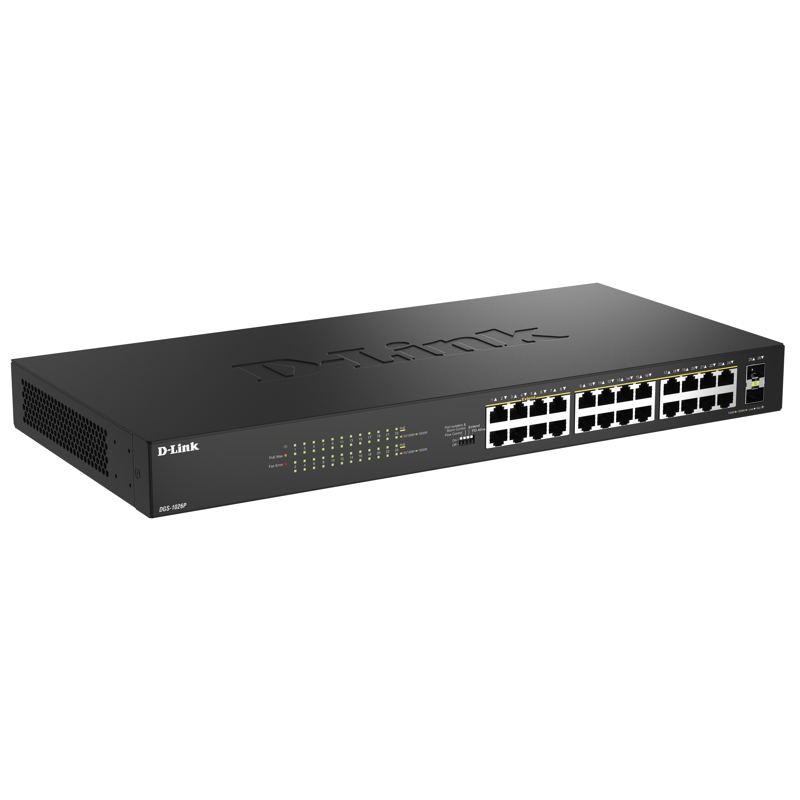 Коммутатор D-Link DGS-1026P, 24 порта PoE 1 Гбит/с, 2 SFP, 240 Вт, режим PoE до 250 м, фото 2