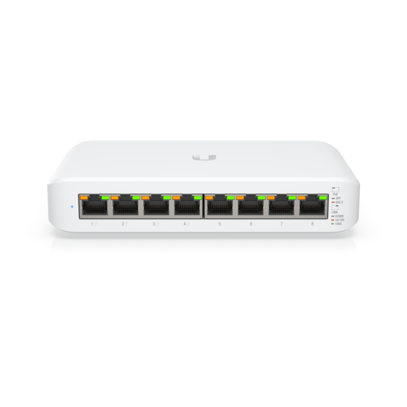 Коммутатор Ubiquiti USW-Lite-8-PoE, 8 портов 1 Гбит/с, 4 порта PoE, бюджет 52 Вт, без вентилятора, фото 3