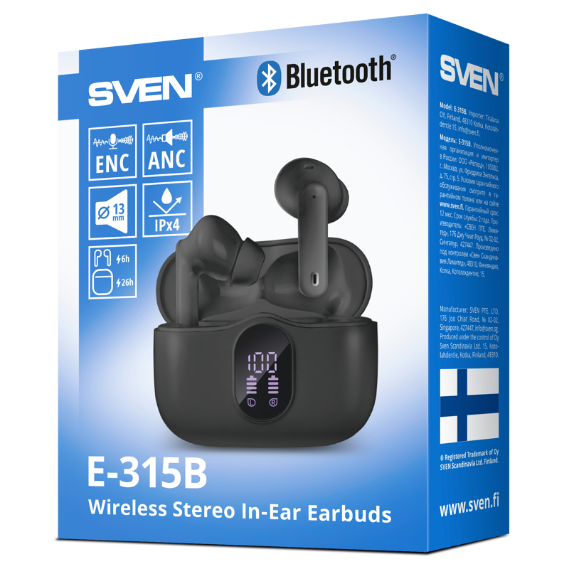 Наушники Sven E-315B, Bluetooth 5.4, внутриканальные, чёрный, крепление В ушной раковине, фото 7