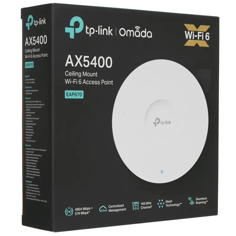 Потолочная точка доступа TP-Link EAP670, Wi-Fi 6, AX5400, порт 1 Гбит/с, PoE, фото 8