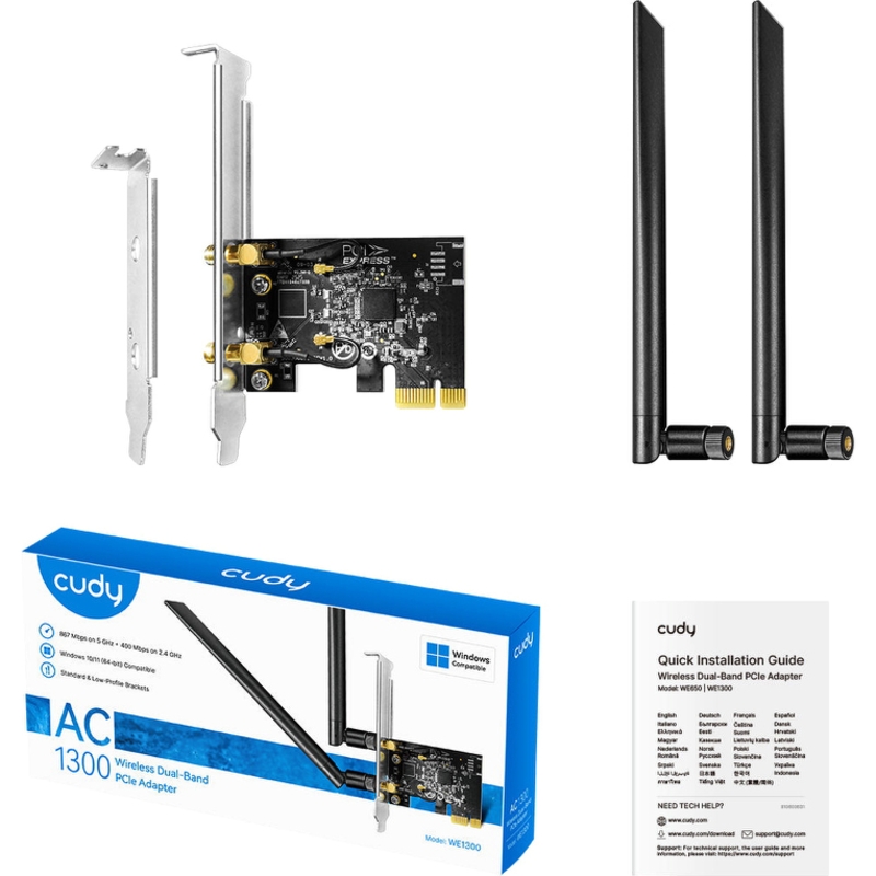 Wi-Fi адаптер Cudy WE1300 PCI Express, Wi-Fi 5, 2,4 и 5 ГГц, внешние антенны, фото 3