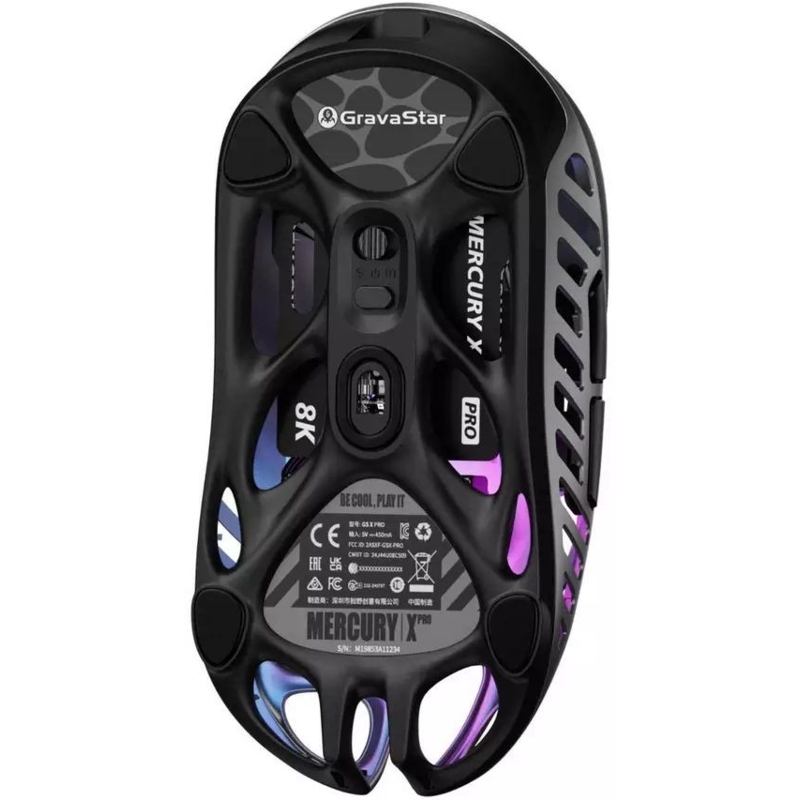 Мышь Gravastar Mercury X Pro GRY, USB-C, Bluetooth, радиоканал, 32000 dpi, серый, подсветка, фото 5