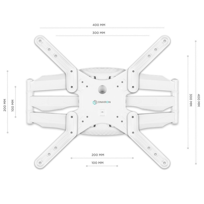 Кронштейн ONKRON 37-70" макс 400*400 наклон -2°/+10° поворот 140º, Макс нагрузка 36,4кг от стены: 42-452мм, белый (ONKRON M5 WHITE), фото 5
