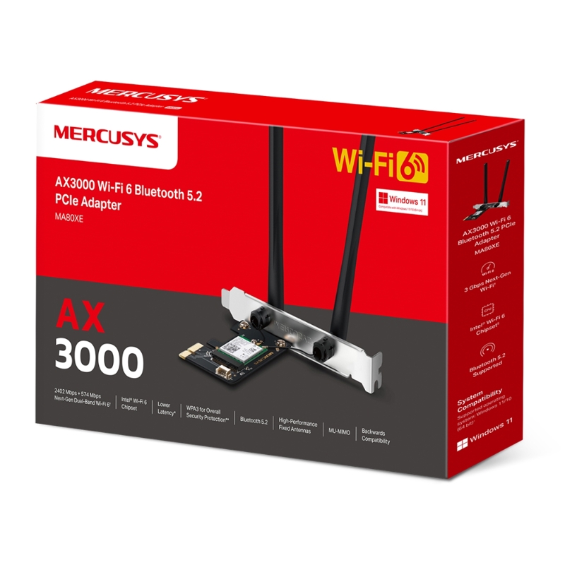 Wi-Fi адаптер Mercusys MA80XE PCI Express, Wi-Fi 6 и Bluetooth, внешние антенны, фото 10