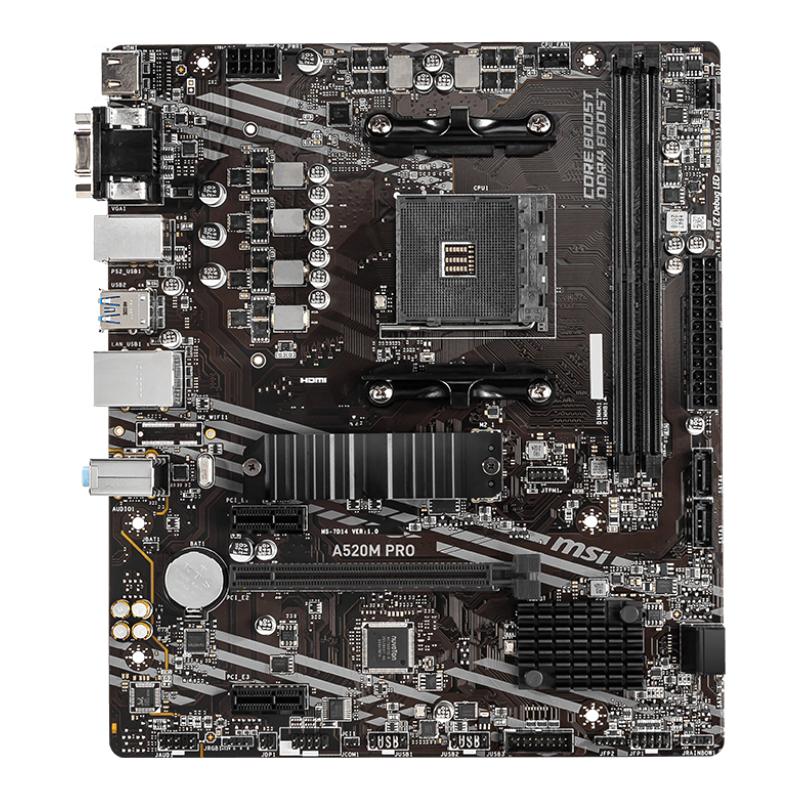 Материнская плата MSI AMD A520 sAM4, AM4, mATX, DDR4, DIMM, 64 ГБ ОЗУ, A520MPRO, фото 2