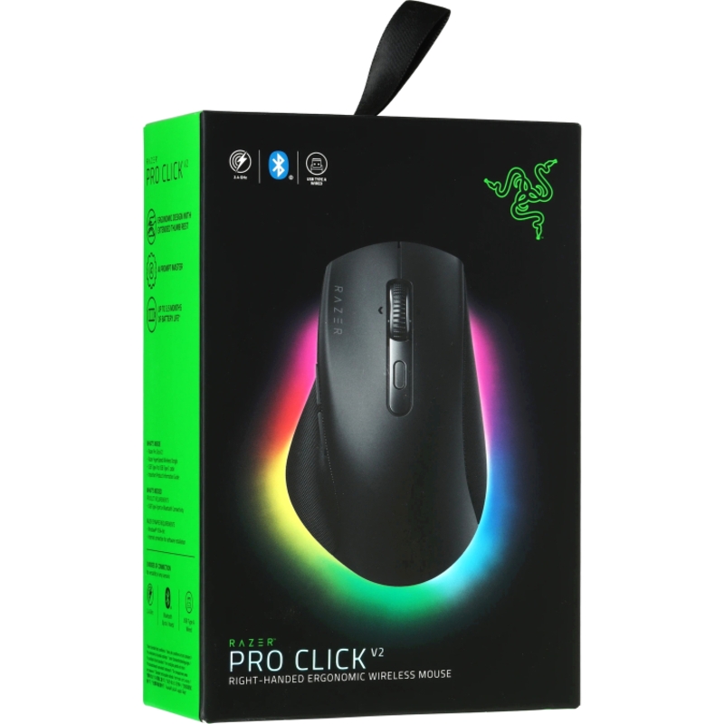 Мышь Razer Pro Click V2, USB-A, Bluetooth, радиоканал, чёрный, подсветка, фото 8