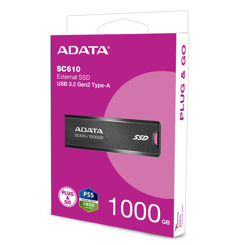 Внешний SSD ADATA SC610, 1000GB, Type-A, USB 3.2 Gen2, R/W 550/500 MB/s, 67x24x10mm, Black (ADATA SC610-1000G-CBK/RD), фото 10
