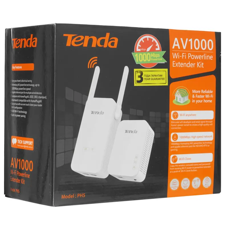 Комплект Powerline-адаптеров Tenda PH5 с розеткой, 2 адаптера, порты 100 Мбит/с, фото 7