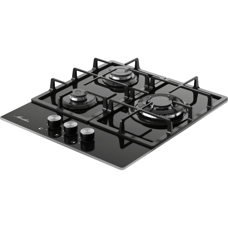 Варочная панель Monsher MGG 43 Noir, газовая, 45 см, 3 конфорки с WOK, газ-контроль, чёрная, фото 2