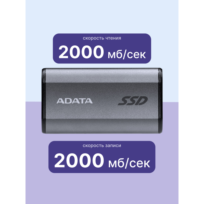 Внешний SSD ADATA SE880, 500GB, Type-C, USB 3.2 Gen2х2, up to R/W 2000/2000 MB/s, 64.8x35x12.5mm, Titanium Gray (ADATA AELI-SE880-500GCGY), фото 3
