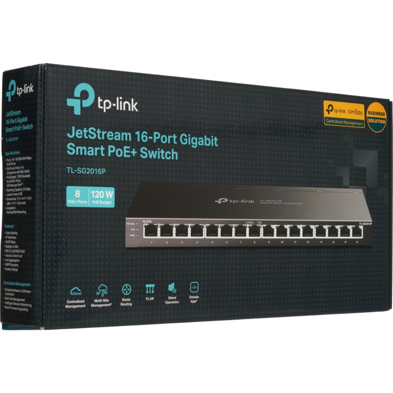 Коммутатор TP-Link JetStream SG2016P смарт, 16 портов 1 Гбит/с, 8 портов PoE+, 120 Вт, фото 7
