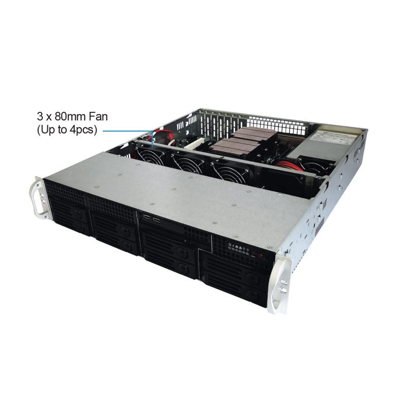 Серверный корпус 2U chassis; ATX, Micro-ATX, Mini-ITX MBs; 8-port 12 Gbps SAS SATA to SAS BP; 8 x 3.5'' hsb + 2 x 3.5" internal; 7 x LP HL slot; 550W single; no rails (Ablecom CS-R25-42P), фото 4