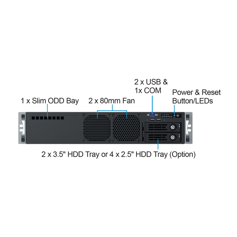 Серверный корпус 2U chassis; ATX, Micro-ATX, Mini-ITX MBs; 2 x 3.5''hs + 2 x 3.5'' internal + 1 x 2.5'' internal; flex ATX 500W; no rails (Ablecom CS-R27S-05P), фото 2