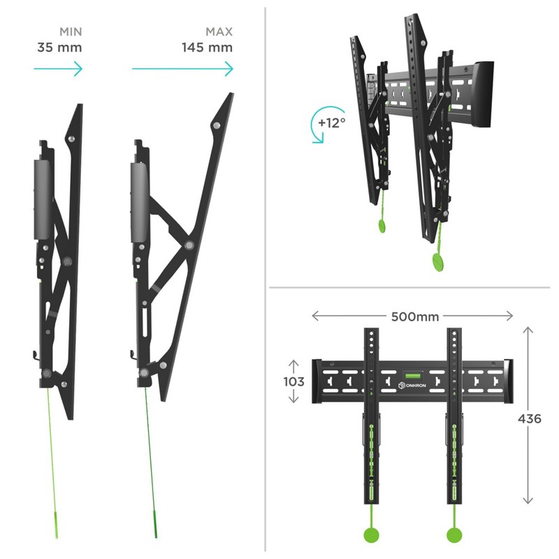 Кронштейн Onkron 32-65'' 400*400 12º, крепление настенное, до 65 ″, нагрузка до 56.8 кг, фото 3
