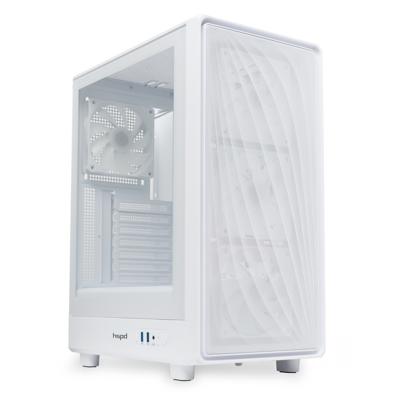 Корпус для ПК Hspd M510, Midi Tower, белый, под ATX, mATX, Mini-ITX, материал закалённое стекло, сталь, фото 3