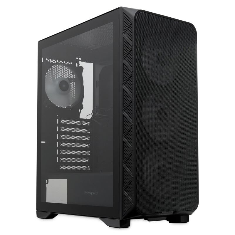 Корпус для ПК Hspd M521, Midi Tower, чёрный, под ATX, mATX, Mini-ITX, материал закалённое стекло, сталь, фото 3