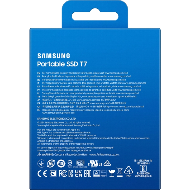 Внешний накопитель Samsung T7, SSD 4 ТБ, USB 3.2 Gen 2 Type-C, чтение 1050 МБ/с, запись 1000 МБ/с, фото 11