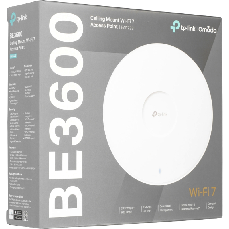 Потолочная точка доступа TP-Link Omada EAP723, Wi-Fi 7 BE3600, порт 2,5 Гбит/с, PoE 802.3at, фото 6