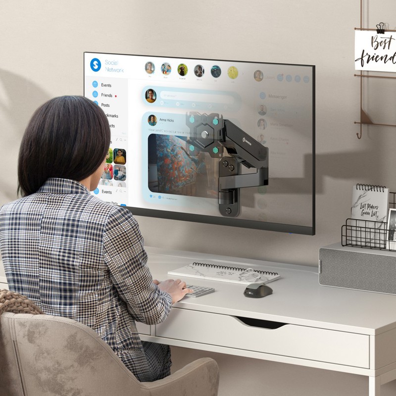 Кронштейн НАСТЕННЫЙ для монитора ONKRON 13-34" 2колена, макс. 100*100, струбцина, наклон -35º+35º поворот 180º, расстояние от стены 99-521мм, макс.перемещение по вертикали 280мм, кабель-канал, пружина, нагрузка 1-8кг (ONKRON G150 BLACK), фото 4