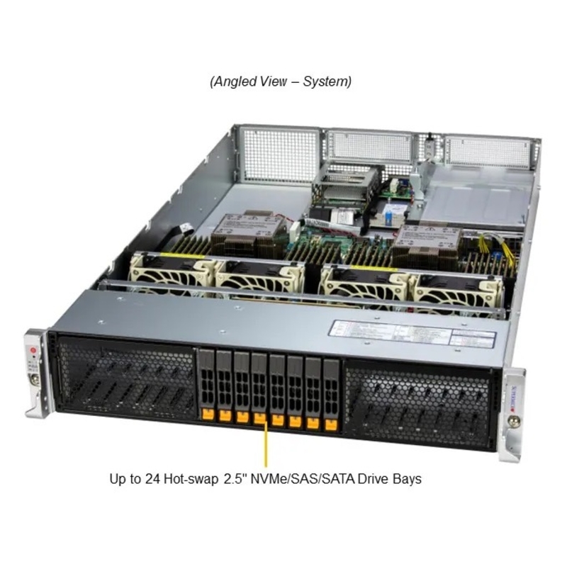 Серверная платформа Supermicro Server SYS-222H-TN 2U (2x LGA4710 32x DDR5 RDIMM 8x Hs 2.5" NVMe 3x PCIe 5.0 x16 2 2x PCIe 5.0 x8 1x OCP 3.0 10GbE RJ45 X710-AT2 2x 1600W (SuperMicro SYS-222H-TN), фото 2