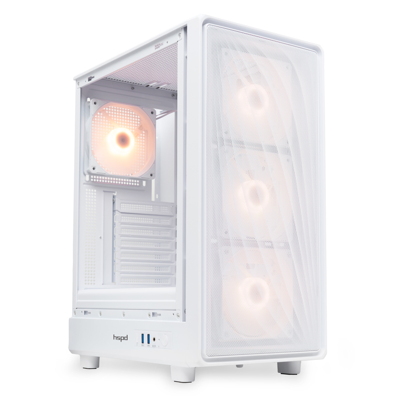 Корпус для ПК Hspd M510, Midi Tower, белый, под ATX, mATX, Mini-ITX, материал закалённое стекло, сталь, фото 2