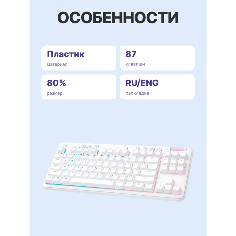Клавиатура Logitech G715 TKL Tactile LIGHTSPEED RGB OFF, проводное подключение, USB-C, механические, белый, фото 3