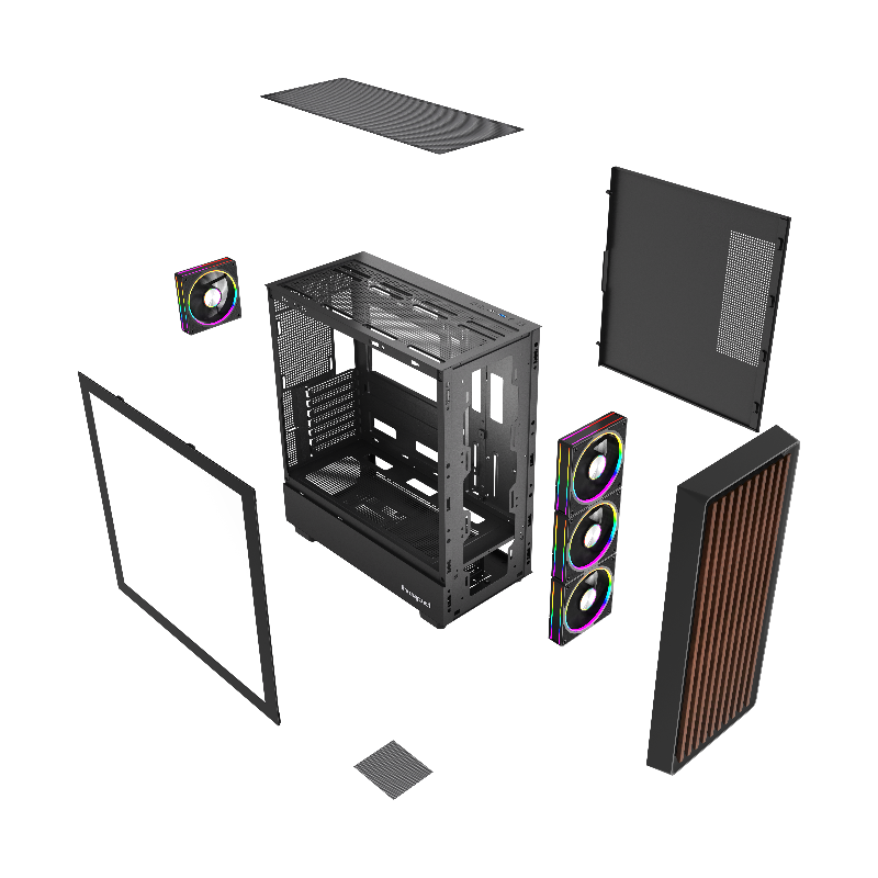 Корпус для ПК Hspd F760, Midi Tower, чёрный, под ATX, E-ATX, mATX, mITX, подсветка ARGB, фото 5