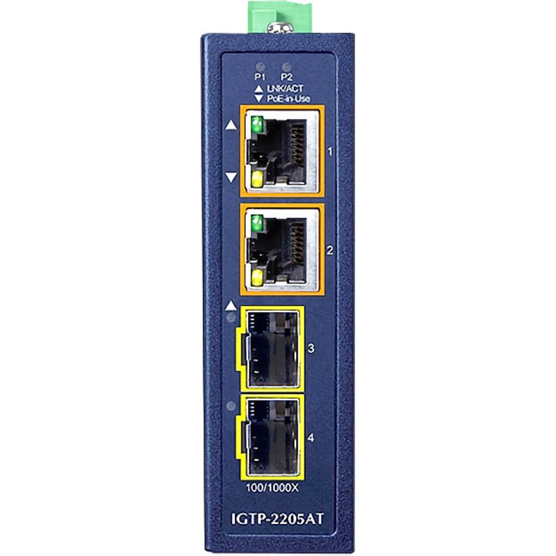 Медиаконвертер Planet IGTP-2205AT промышленный, 2 SFP, 2 порта 1 Гбит/с PoE+, бюджет 60 Вт, фото 2