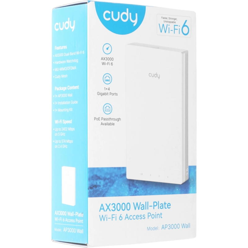 Настенная точка доступа Cudy AP3000 Wall, Wi-Fi 6, AX3000, 5 портов 1 Гбит/с, PoE, фото 6