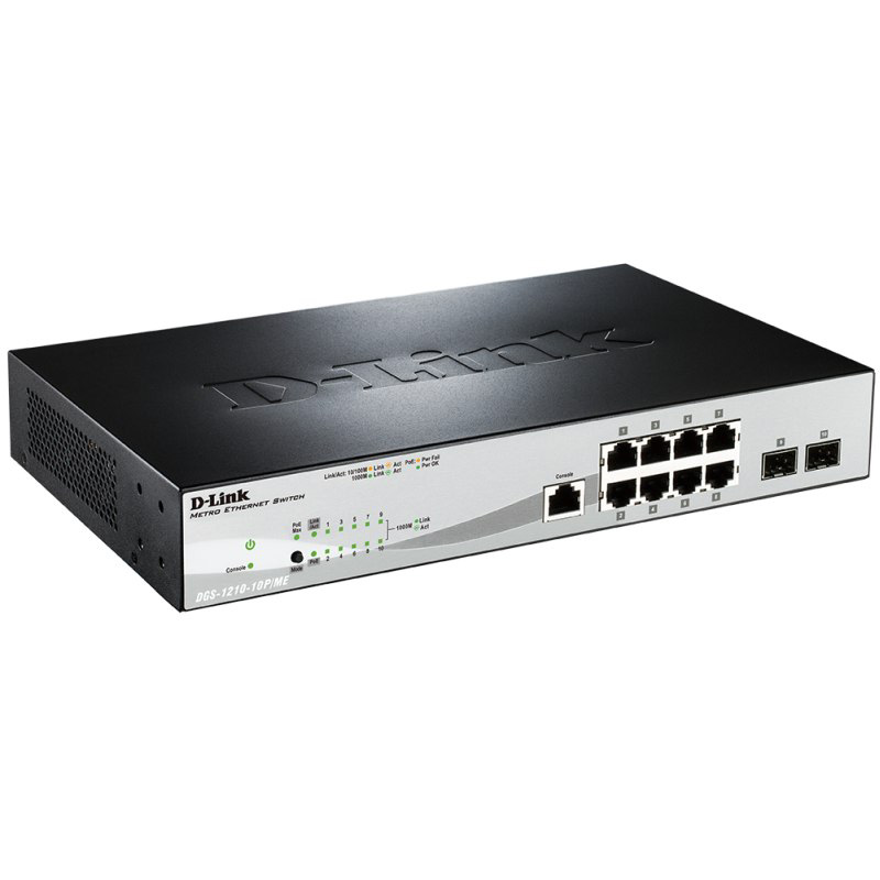 Коммутатор D-Link DGS-1210-10P/ME управляемый, 8 портов PoE 1 Гбит/с, 2 SFP, фото 2
