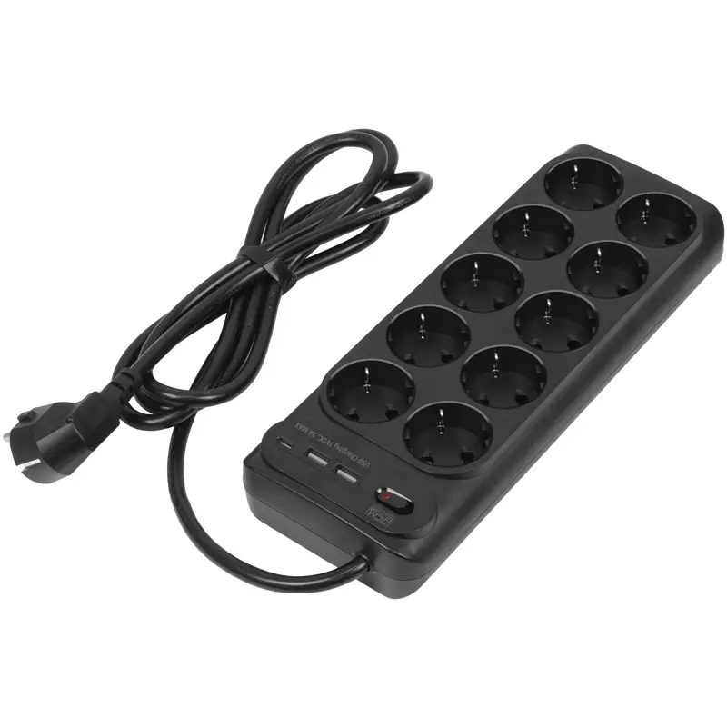 Сетевой фильтр-удлинитель PowerCom SP-10 USB2A1CB, 10 розеток, USB-C и 2 USB-A, шнур 1,8 м, 4000 Вт, фото 4