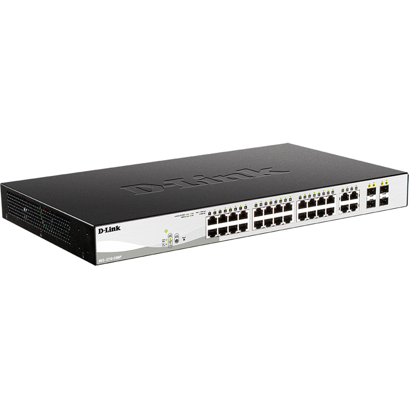 Коммутатор D-Link DGS-1210-28MP/F4A смарт L2, 24 порта PoE 1 Гбит/с, 4 комбо SFP, 370 Вт, фото 2