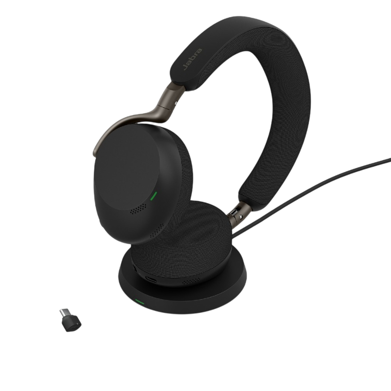 Гарнитура Jabra Evolve3 75 MS WLC, беспроводная зарядная подставка, адаптер Link 390c USB-C, фото 6