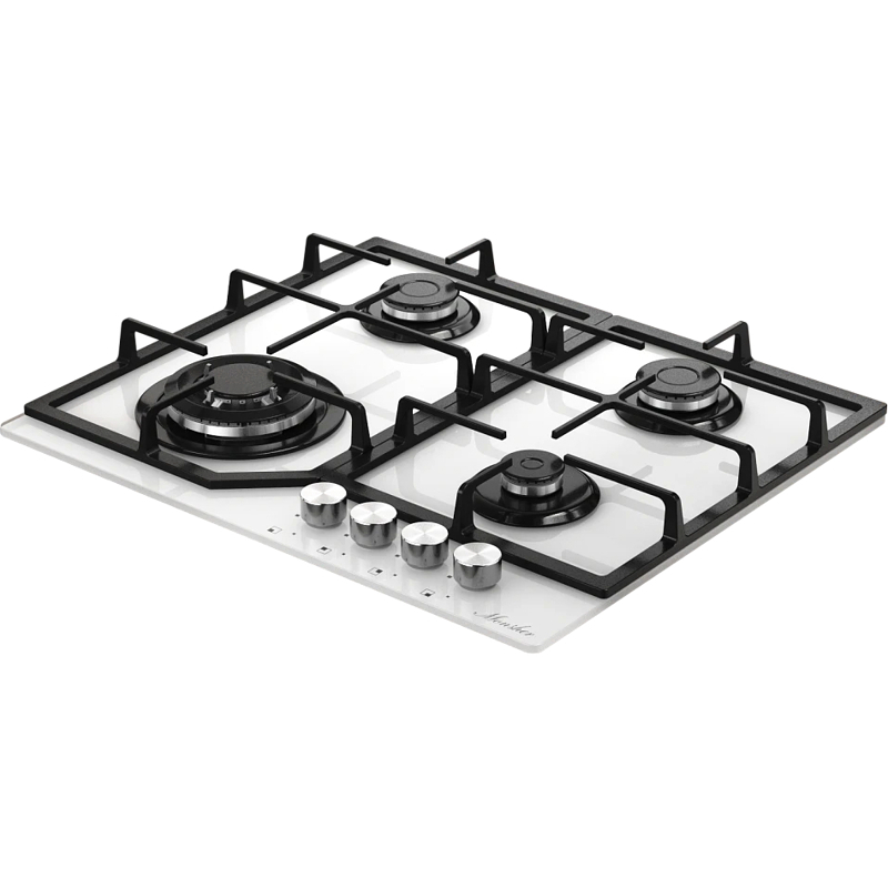 Варочная панель Monsher MGG 63 Blanc, газовая, 59 см, 4 конфорки с WOK, газ-контроль, белая, фото 2