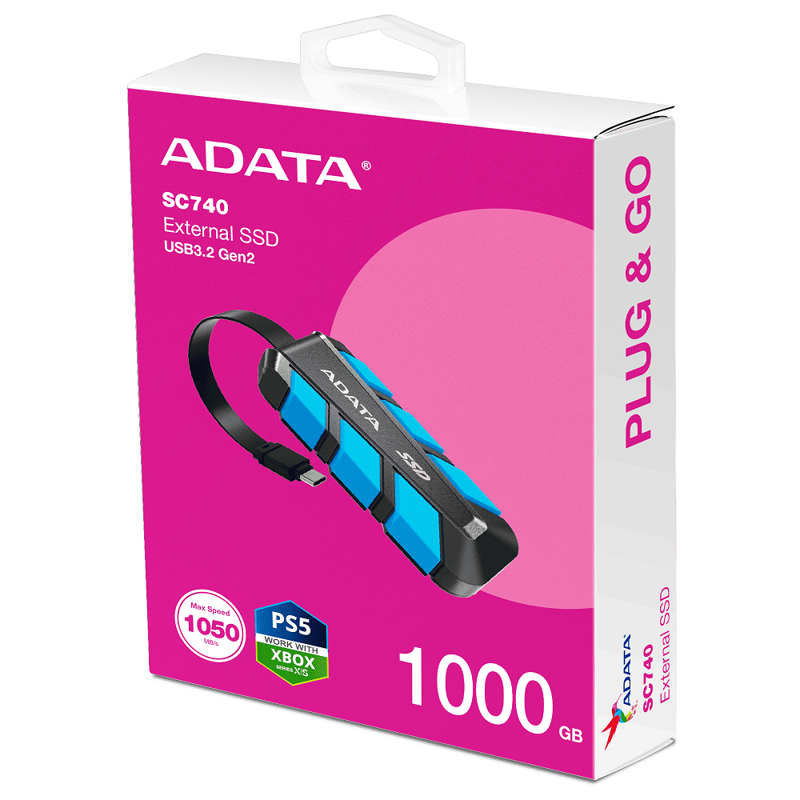 Внешний SSD ADATA SC740, 1000GB, Type-C, USB 3.2 Gen2, R/W 1050/1000 MB/s, 121.8x40.5x22.3mm, Blue (ADATA SC740-1000G-CBU), фото 8