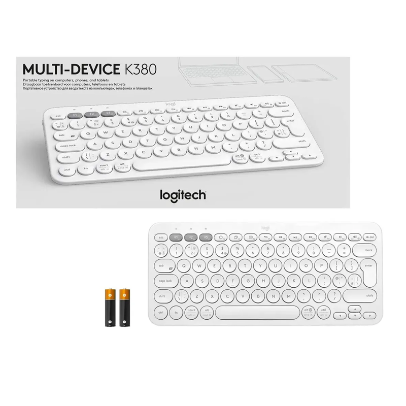 Клавиатура Logitech K380 OFF-WHITE RTL, Bluetooth, мембранные, белый, фото 7