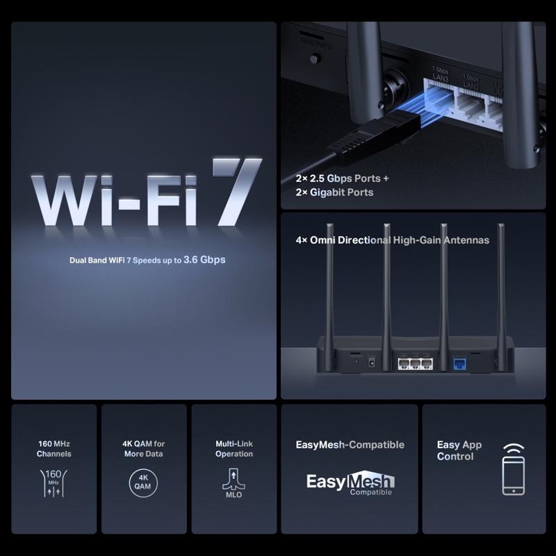 Wi-Fi роутер Mercusys BE3600 Dual-Band Wi-Fi 7 Router, 3 порта LAN, фото 5