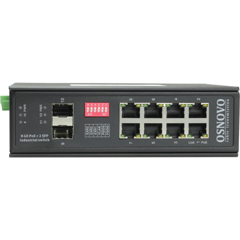 Коммутатор Osnovo SW-80802/I промышленный, 8 портов PoE 1 Гбит/с, порт до 90 Вт, 2 SFP, 300 Вт, фото 2
