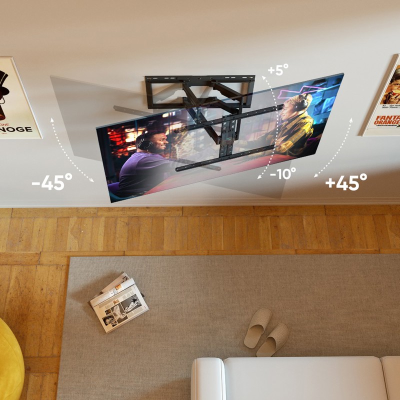 Кронштейн ONKRON 32-90" макс 400*600 наклон -5°/+10°, поворот ±45°, Горизонтальная регулировка: +-3°, Макс нагрузка 50кг, от стены 34-415мм, съемный уровень, черный (ONKRON SM6L BLACK), фото 4