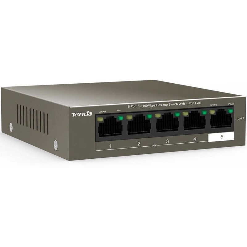 Коммутатор Tenda TEF1105P-4-38W неуправляемый, 5 портов 100 Мбит/с, 4 порта PoE, 38 Вт, фото 2