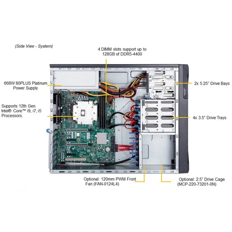 Серверная платформа Supermicro UP Workstation Server SYS-531A-IL Mid-Tower, 1x LGA-1700, 4x DDR5 Up to 192GB, 4x 3.5" SATA (SuperMicro SYS-531A-IL), фото 5