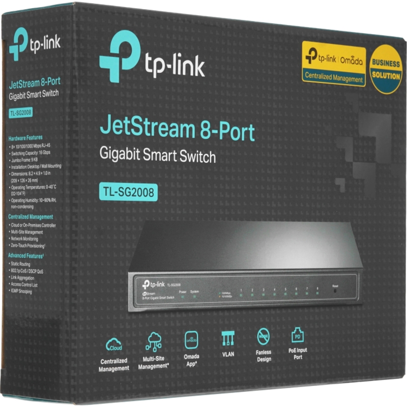 Коммутатор TP-Link смарт, 8 портов 1 Гбит/с, VLAN, LACP, зеркалирование портов, стальной корпус, фото 7