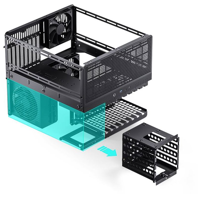 Корпус для ПК Jonsbo N5, Mini Tower, чёрный, под ATX, E-ATX, mATX, Mini-ITX, материал алюминий, дерево, сталь, фото 19